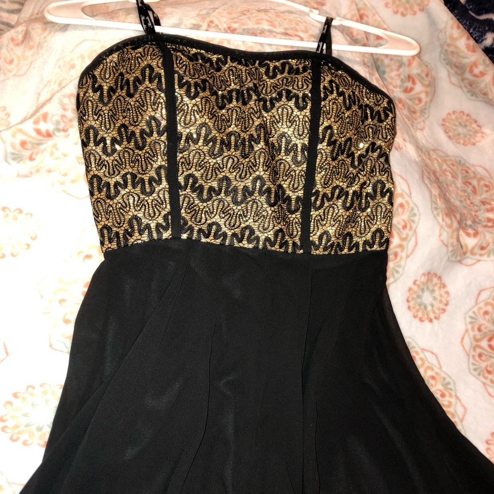 Black and Gold Strapless Dress